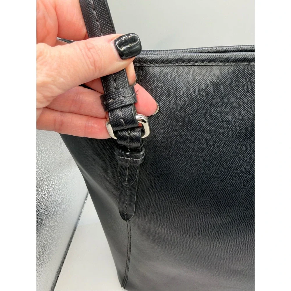Coach Purse Black‎ Peyton Saffiano Leather Zip Top Tote Shoulder Bag Logo Charm